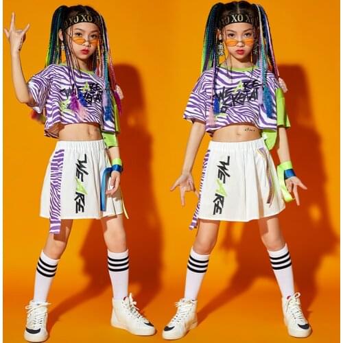 2021 Jazz Dance Costumes For Girls Short Tops White Skirts Performance Costumes Modern Dance Hip Hop Dancing Clothes DQS7050