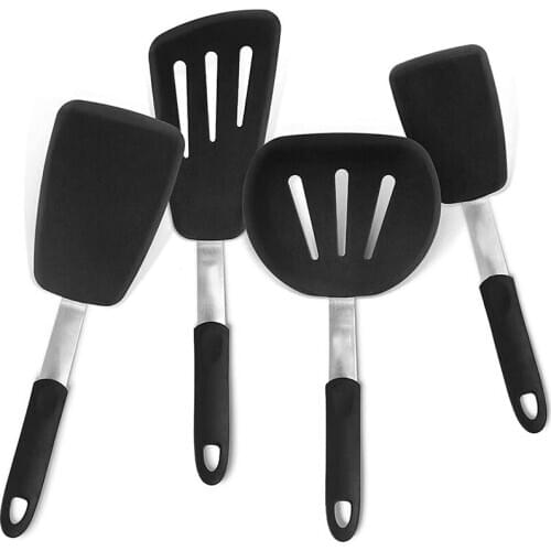 Silicone Turner Spatula Set 600F Heat-Resistant Creative Crooked Cooking Utensil Set Eggs Pancakes Fish Nonstick Cookware