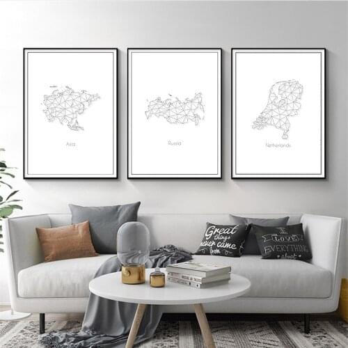 Abstract World Map Geometric Canvas Painting Nordic Wall Art Posters And Prints Black White Wall Pictures For Living Room Decor