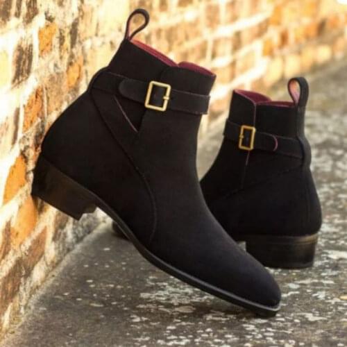 New Men Shoes Fashion Faux Suede Black Business Leisure Classic Belt Adjustable Buckle Ankle Boots Comfortable Hot Sale AQ125