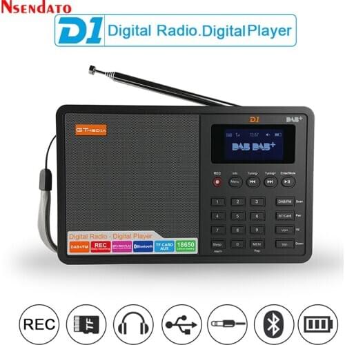 GTMEDIA D1 Digital FM DAB Radio Bluetooth DAB+ FM BT TF Card AUX 1.8 inch LCD display Alarm Clock Speaker with 18650 Li-battery