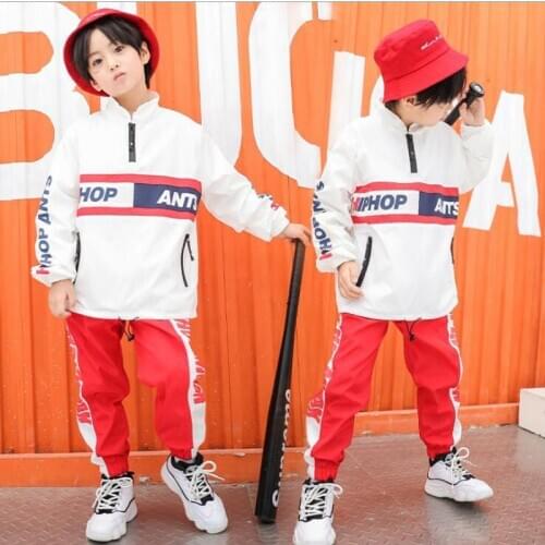Kid Red Hip Hop Performance Costumes Clothing Boys Girls Ballroom Dancing Stage Outfits Jazz Dance Cloth Children Sweatshirt