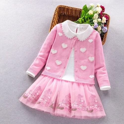 CHILDRENS Suit Spring and Autumn New Style Baby GIRLS T-shirt Pure Cotton Sweater Coat Girl Princess Dress Three-piece Set