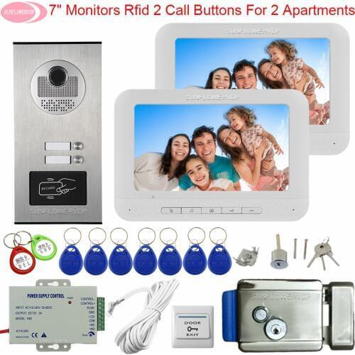 For 2 Apartments Door Station For Video Intercom 7" House Doorbell Camera Access Control With Electric Door Lock Video Door Bell