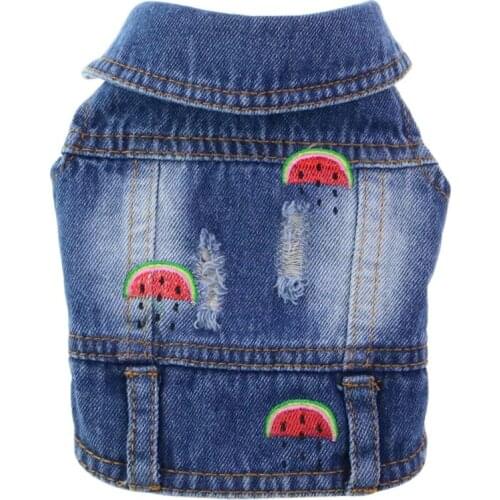 Pet Dog Cat Jeans Jacket Fruit Print Blue Denim Coat Vest Pet Puppy Clothes Apparel 6 sizes 4 color