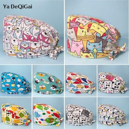 Elastic Print Dust-proof scrubs cap Cotton Tooth Beauty work hats with Sweat towel Health service scrub hat wholesale prices new