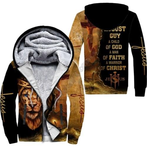 Child Of God Lion 3D printed Fleece zipper Hoodies Men Women Winter Warm plus velvet jacket Casual Coat Choose your month
