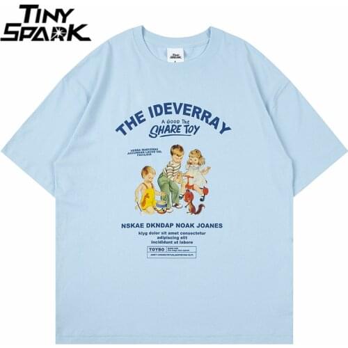 Hip Hop Streetwear T Shirt Men Kids Squirrel Letter Print Tshirt Harajuku Cotton Loose 2021 Summer Short Sleeve T-Shirt Black