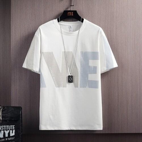 Short Sleeve T-Shirt Summer 2021 New Popular Logo Round Collar White Half Sleeve Loose Cotton Hong Kong Style T Shirt Mens Wear