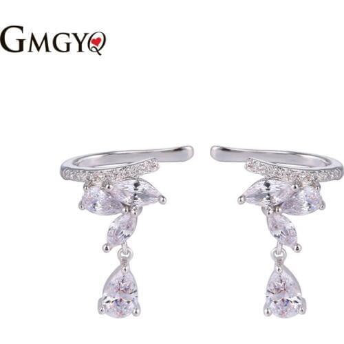 GMGYQ Luxe AAA Water Drop Zirconia Pave Instelling Multi-layered Clear Stone For Women Clips No Pierced Ear Clips