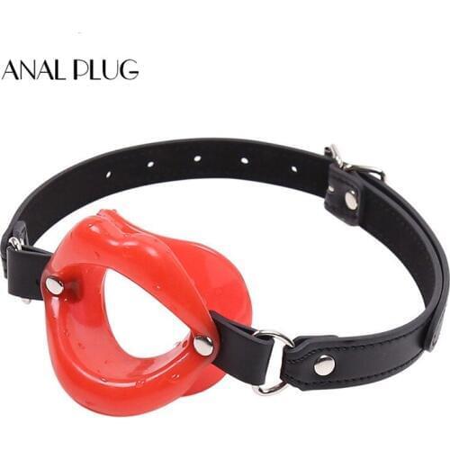 Lip Shape Open Mouth Gag BDSM Sex Toys Leather Band Bondage Rubber Penis Insert Oral Sex Gag For Men Woman
