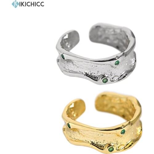 KIKICHICC 100% 925 Sterling Silver Gold Thick Green Resizable Women Resizable Rings Jewelry 2021 Wedding Jewelry Gift Party
