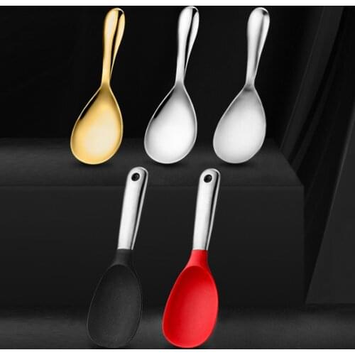 Stainless Steel Silicone Rice Spoon Household Dividing Spoon Canteen Food Spoon Non-stick Rice Spoon