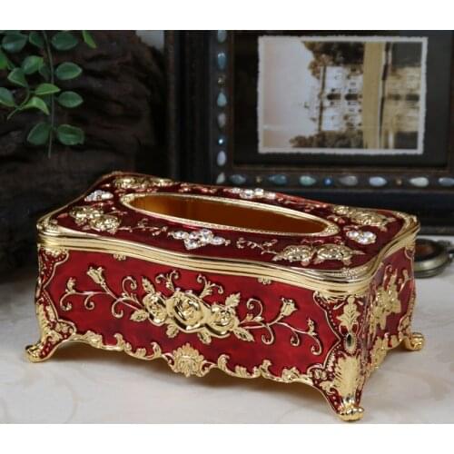 Metal Tissue Box Vintage Flower Carved Color Enameled European Art Craft High Class Home Office Decoration Ornaments Gift