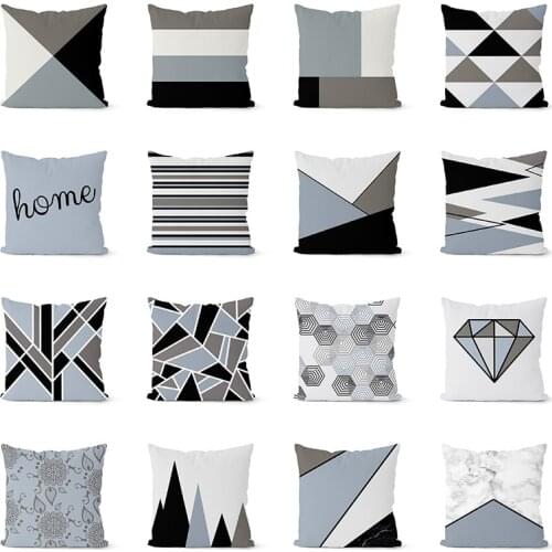 New Blue and Grey Cushion Cover 45*45cm Polyester Geometric Pillow Cover Decorative Pillows Home Decoration Throw Pillowcase