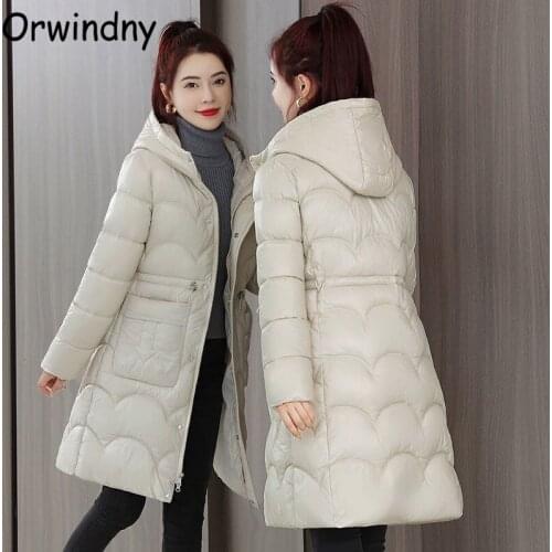 Orwindny 2021 Winter Long Parkas Office Lady Hooded Slim Fashion Jackets Women Snow Wear Coats Outerwear Waterproof Clothing