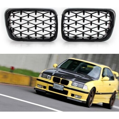 A Pair Diamond Star Style Grill Car Front Kidney Grille Bumper For BMW E36 3-Series 318I 323I 328I M3 1997-1999 Car Styling New