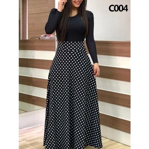 Dress Womens Autumn New 2021 Flower Sewing Long Sleeve Printed Color Matching Casual Party Elegant Sexy Long Skirt Xl