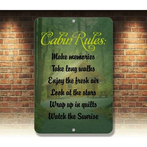 Cabin Rules: Make Memories Talk Long Walks Funny Quote Aluminum METAL Sign