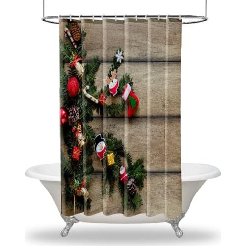 Christmas Decor Printed Showers Curtain / Waterproof Button Hole Shower Drapes for Your Bathtub,Bathroom Cones Socks Candy Canes