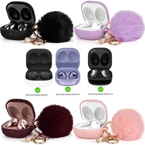 Cute Silicone Case For Samsung Galaxy Buds Live Buds Pro Cover with Pompom Keychain
