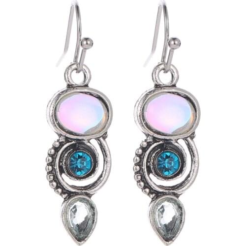 Blue Retro Bling Colourful Yellow Blue Crystal Twisted Drop Silver Plated Alloy Dangle Earrings For Women