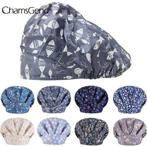 High Quality Fashion Pure Cotton Flower Printing Medical Surgical Cap Nurse Hair Care Baotou Scrub Cap Beauty Salon Nursing Cap