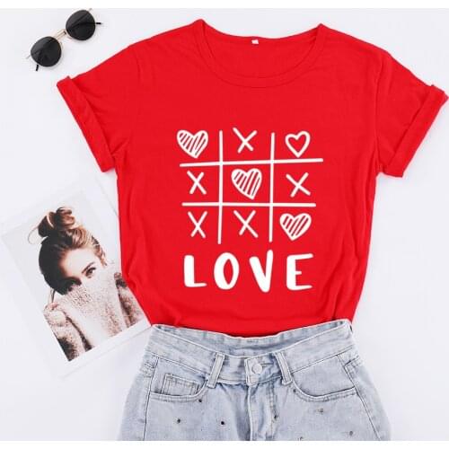 XOXO Love Heart Valentines Day Shirt Fashion Cotton Aesthetic Women Girl T-shirt Funny Graphic Casual O Neck Short Sleeve Tees