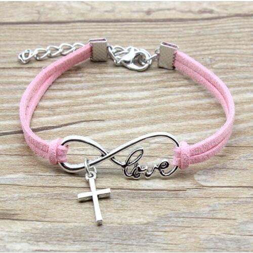 Infinity Love Cross Charm Suede Leather Bracelets Pink Red Black Gifts For Women & Men Bracelets Jewelry