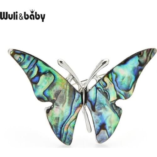 Wuli&baby Natural Shell Butterfly Brooches For Women Classic Insects Party Office Brooch Pins Gifts