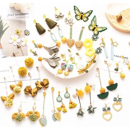 New Spring and Summer Korean Earrings Ethnic Yellow Butterfly Flower Pendant Women Dangler Cute Sweety Fresh Long Drop Earrings