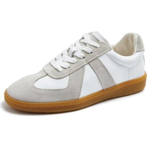 Best Sale 2020 New Spring Mixed Color Splice Genuine Leather Shoes Comfort Women Flat Shoes Fashion Concise Casual Sneaker Shoes