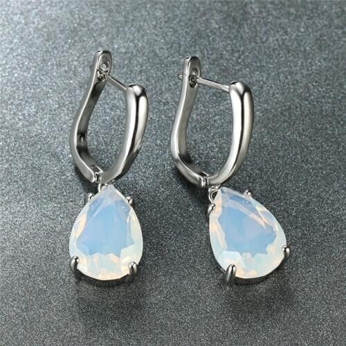 Vintage Fashion Moonstone Water Drop Earrings For Women Rose Gold/Silver Color White Opal Stone Dangle Earrings Wedding Jewelry