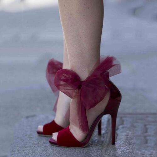 Drop Shipping Sexy Woman Solid Burgundy Butterfly Knot Bow Ties Lace Peep Toe Thin Heels Zipper Back Wedding Sandals Big Size 47
