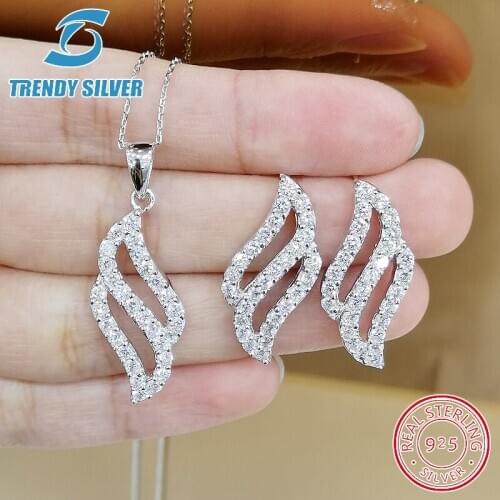 Complete pure 925 sterling silver zirconia clear CZ luxury jewelry set ring earrings for woman pendant necklace trendy design