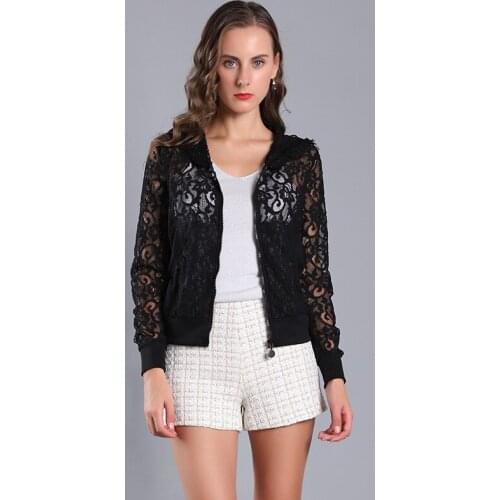 Fashion Women coat 2020 Spring and Summer European lace coat black thin short women outwear Plus size 2XL Floral