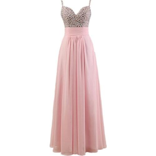 Pink prom bridesmaid dress with spaghetti straps long paragraph style Factory Outlet Sexemara