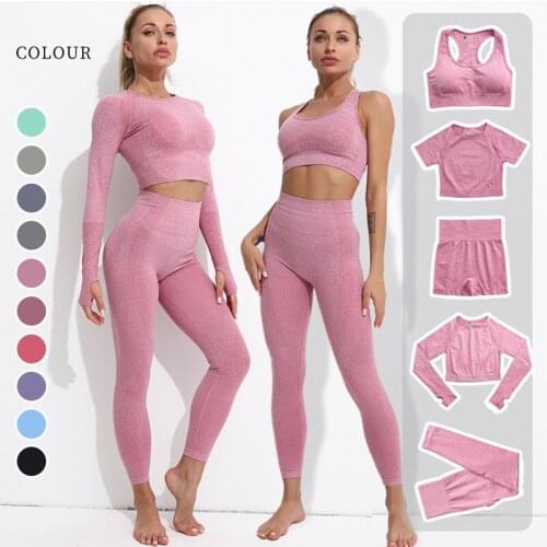 2/3/5PCS Seamless Yoga Suit Fitness Long Sleeve High Waist Leggings Sports Women Fitness Suits Workout Sportswear Gym Clothing