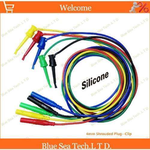5pcs 1M multimeter pen extension test hook clip with 4mm shrouded plug 16 AWG flexiable silicone cable Free Shipping