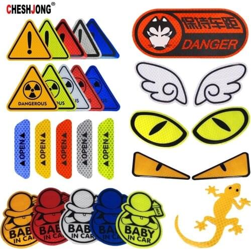 Car Sticker Night Super Reflective Tape Safety Warning Sign Adhesive Decal Eyes Wings Funny Gecko For Auto Exterior Accessories