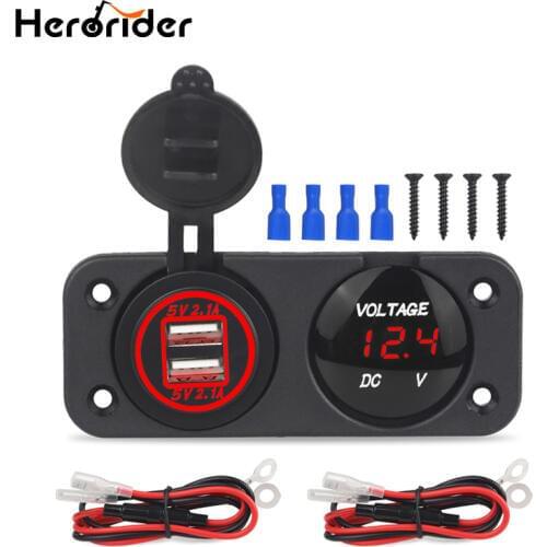 Car Digital Voltage Meter Display Voltmeter For Car Boat Marine RV Truck Vehicles 4.2A Dual USB Charger Socket Car 12V
