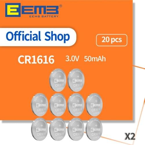 EEMB 20PCS 3V 50mAh Button Battery CR1616 Non-rechargeable Lithium Battery Coin Cell for Scales Car Keys Pedometer Thermometer