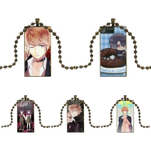 Glass Cabochon Jewelry Bronze Color With Long Pendant Choker Rectangle Necklace For Girls Gifts Japan Anime Diabolik Lovers