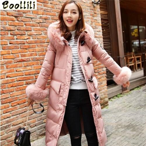Boollili Womens Winter Down Jackets Warm Fur Collar Hooded Ladies Coats Thick Women Parka Fashion Down Coat Abrigo Mujer