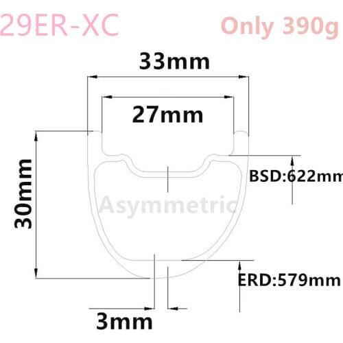 [CBZA29XC33SL] Asymmetric 390g 33mm Width 30mm depth 29er Carbon rim Mountain Bike wheel Tubeless XC 29er carbon mtb rims