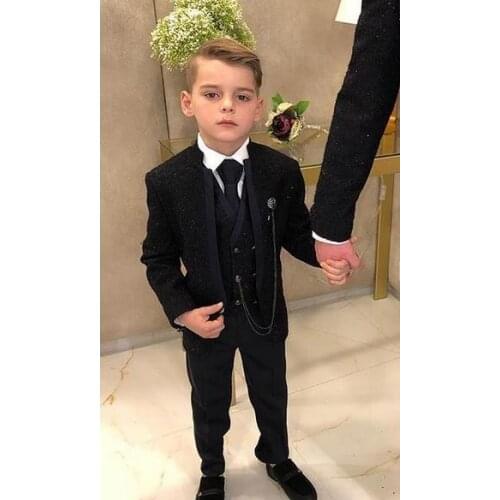 Black Boys 3 Pieces Suit Groom Tuxedos Mens Morning Suits Stage Men Party Suits Wedding Best Man Blazer (Jacket+Vest+Pants)