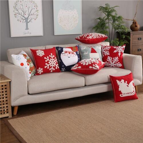 Decor Embroidered Cushion Cover Christmas Tree Santa Snow Flower Pillow Case Cotton Square Embroidery Pillow Cover 45x45cm