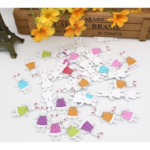 50PCs Decorative rabbit Buttons Scrapbooking Pattern Printed Wood Sewing Buttons for Crafts DIY Decor Accessories