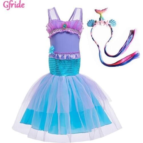 Girl Little Mermaid Fancy Dress Up Kids Photography Tulle Ariel Cosplay Princess Costume Girls Christmas Party Long Gown clothes