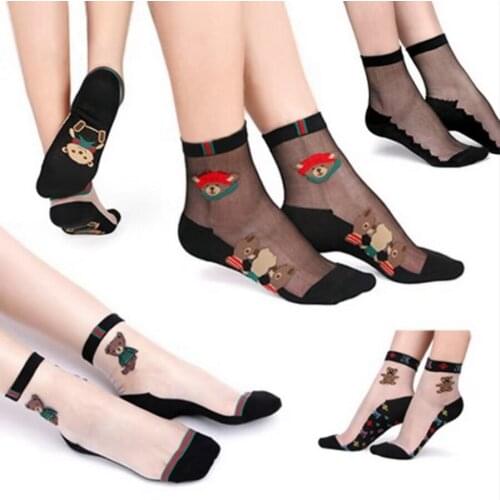 DHL 200pair Elastic Crystal Glass Silk Ultrathin Lace Literary Summer Transparent Short Socks
